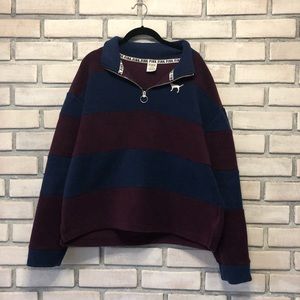 PINK Victoria's Secret Navy and Burgundy Striped Half-Zip Pullover